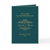 ガソリングリーンスタイリッシュ金ゴールドフレーム結婚式プログラム