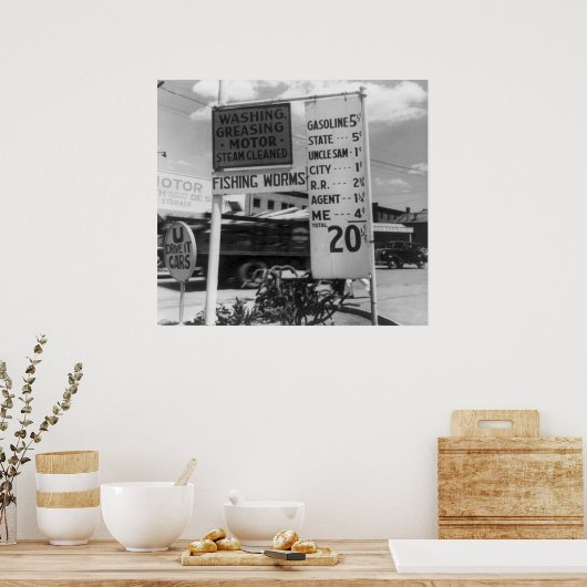 ガソリンスタンド価格標識: 1928 ポスター (キッチン)