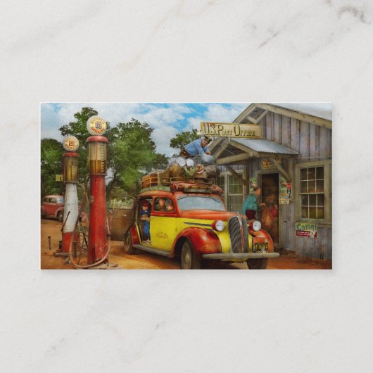 ガソリンスタンド – ピータウン1940への新鮮な配達 名刺 (裏面)