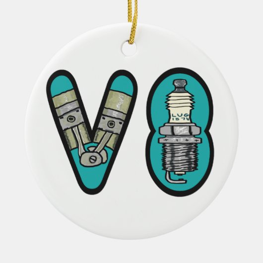 ガソリンヘッドV8車愛好家 セラミックオーナメント (正面)