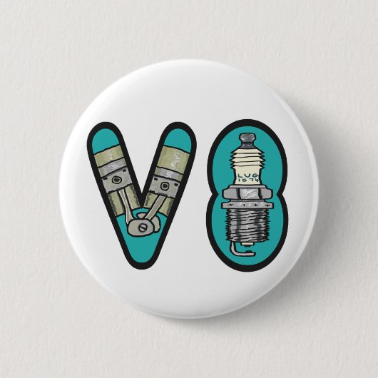 ガソリンヘッドV8車愛好家 缶バッジ (正面)