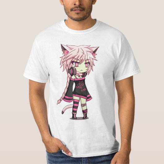 ガチャクラブピンク髪の女性アニメ Tシャツ (正面)