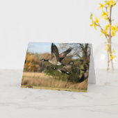ガチョウが秋にノテカードで飛行空白の中 カード (黄色い花)