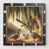 ガチョウとアヒルの水辺ガチョウ スクエア壁時計 (正面)