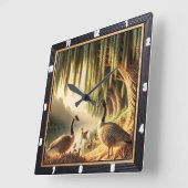 ガチョウとアヒルの水辺ガチョウ スクエア壁時計 (傾斜)