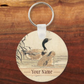 ガチョウとカメリアヴィンテージ日本美術 キーホルダー (正面)