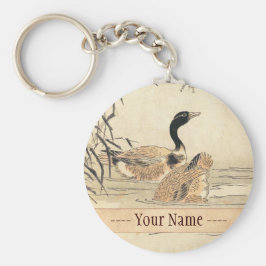 ガチョウとカメリアヴィンテージ日本美術 キーホルダー