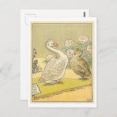 ガチョウとフクロウの奇妙なヴィンテージイラストレーション ポストカード (正面/裏面)