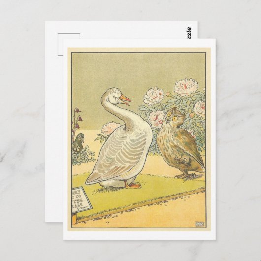 ガチョウとフクロウの奇妙なヴィンテージイラストレーション ポストカード (正面/裏面)