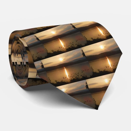 ガチョウと桃の夕日 ネクタイ (ロール)