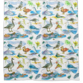 ガチョウのカモとハトの鳥 シャワーカーテン (正面)