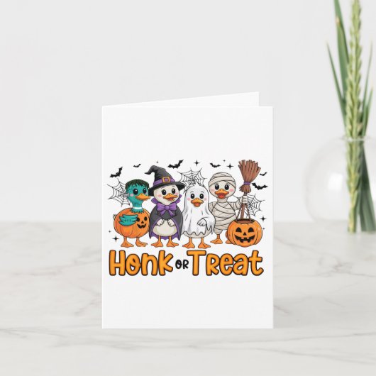 ガチョウのハロウィンおもしろいの衣装をホークまたは不気味扱う カード (正面)