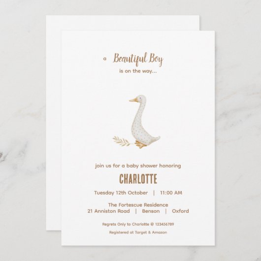 ガチョウのベビーシャワー招待カード 招待状 (正面/裏面)