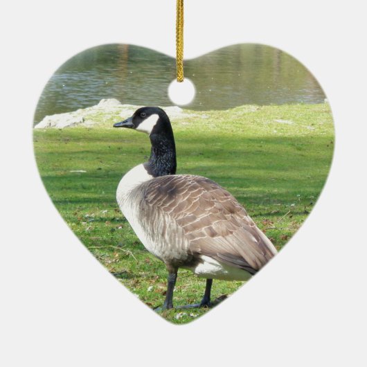 ガチョウの水辺、野生動物、自然 セラミックオーナメント (裏面)