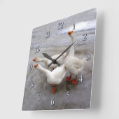 ガチョウの白 スクエア壁時計 (傾斜)