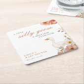 ガチョウの間抜け少女の赤ちゃんシャワー スクエアペーパーコースター (アングル)