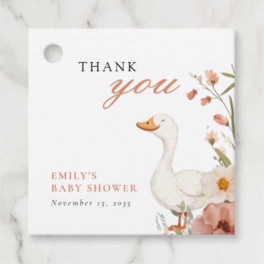ガチョウの間抜け少女の赤ちゃんシャワー フェイバータグ (正面)