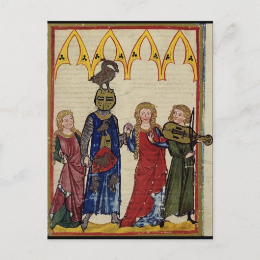 ガチョウの頭を持つ中世の騎士 ポストカード (正面)