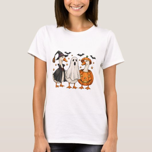 ガチョウ不気味のハロウィン間抜けのハおもしろいハ Tシャツ (正面)