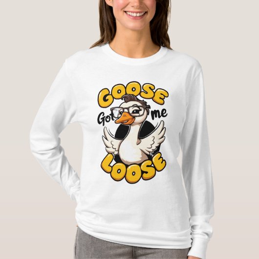 ガチョウ得の毛が緩いおもしろいガチョウ Tシャツ (正面)