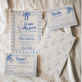 ガチョウ描間抜けジンガムリボン男の赤ちゃんシャワー 招待状