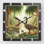 ガチョウ素朴とアヒル スクエア壁時計 (正面)