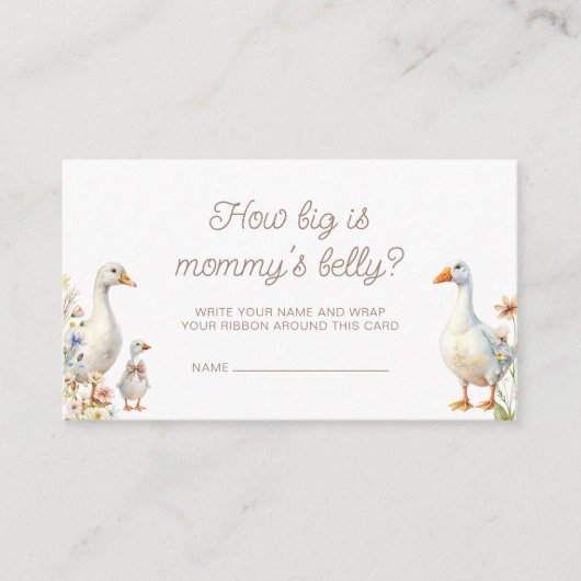 ガチョウ赤ちゃんシャワーどのようにママの腹の大きさ エンクロージャーカード (正面)