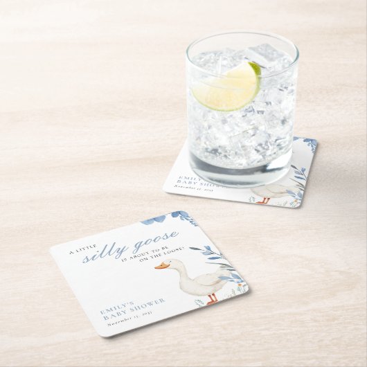 ガチョウ間抜けの小男の子のシャワー スクエアペーパーコースター (インサイチュ)