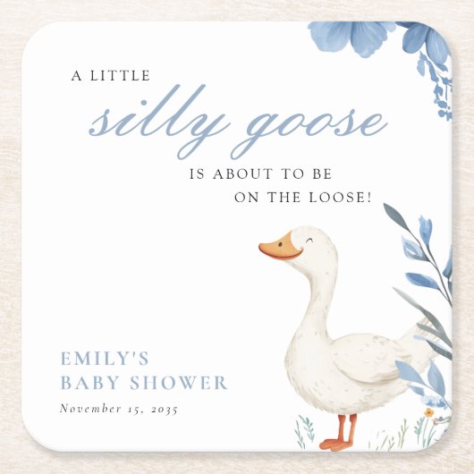 ガチョウ間抜けの小男の子のシャワー スクエアペーパーコースター (正面)