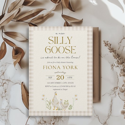 ガチョウ間抜けの水色の赤男女兼用ちゃんシャワー 招待状