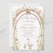 ガチョウ間抜けの赤お洒落ちゃんシャワー 招待状 (正面)