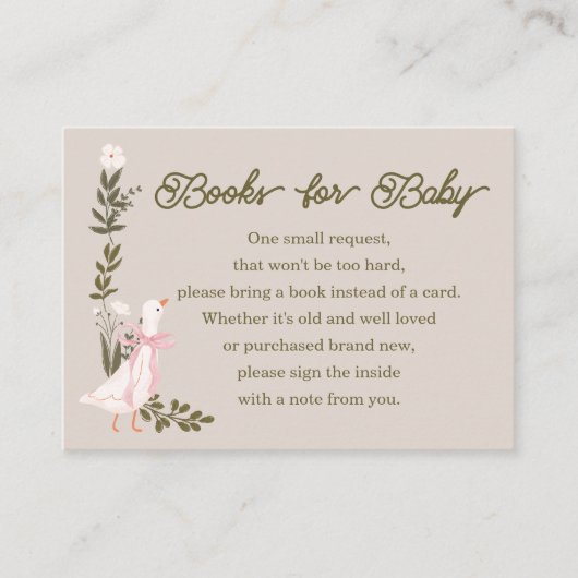 ガチョウ間抜けの赤ちゃんシャワーブックベビーカード エンクロージャーカード (正面)