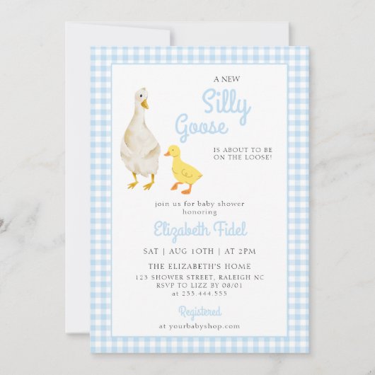 ガチョウ間抜けの赤ちゃんシャワー 招待状 (正面)