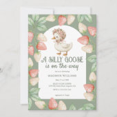 ガチョウ間抜けイチゴ女の子ベビーシャワー 招待状 (正面)