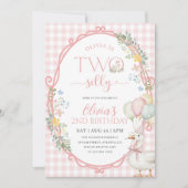 ガチョウ間抜けガール2ndバースデーピンクギンガム 招待状 (正面)