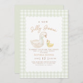 ガチョウ間抜けギンガムダック性別Neutraベビーシャワー 招待状 (正面/裏面)