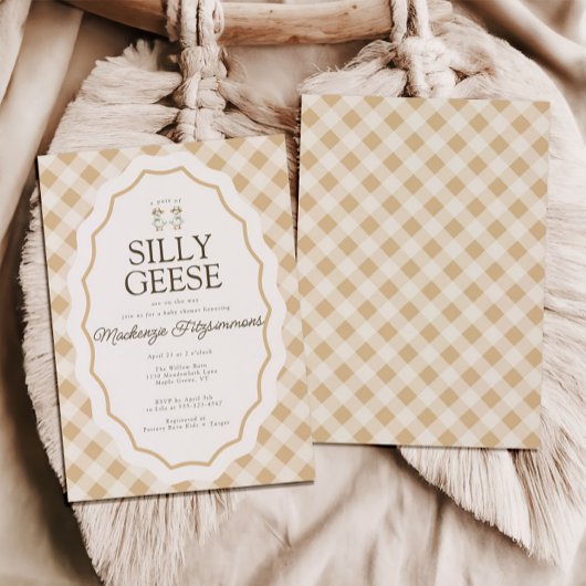 ガチョウ間抜けギンガムツインベビーシャワー招待状 招待状