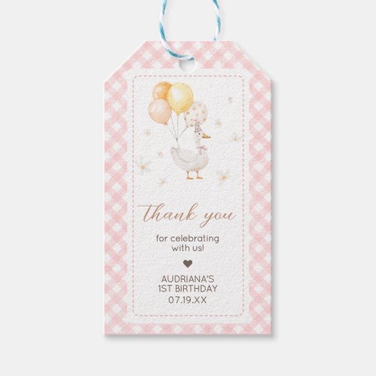 ガチョウ間抜けギンガムバースデーパーティーメッセージカード ギフトタグ (正面)
