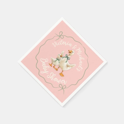 ガチョウ間抜けギンガムボウベイビーシャワー スタンダードカクテルナプキン (角)