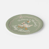 ガチョウ間抜けギンガムボウベイビーシャワー ペーパープレート (アングル)