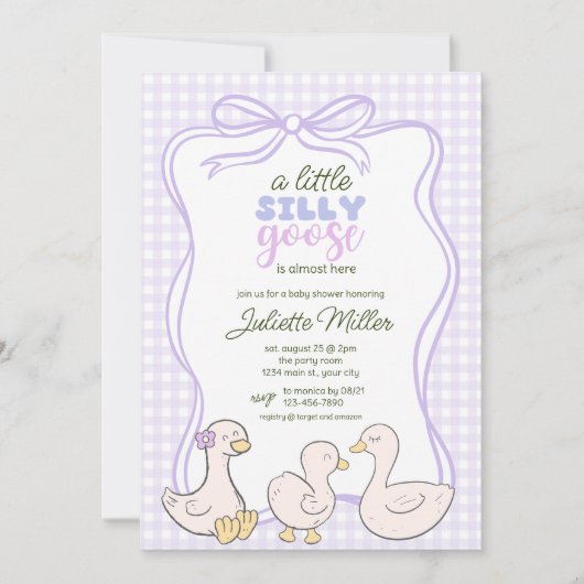 ガチョウ間抜けギンガ男女兼用ム赤ちゃんシャワー 招待状 (正面)