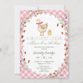 ガチョウ間抜けピンクのガチョウの女の子の赤ちゃんシャワー 招待状 (正面)