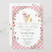 ガチョウ間抜けピンクのガチョウの女の子の赤ちゃんシャワー 招待状 (正面/裏面)