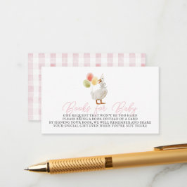 ガチョウ間抜けピンクのギンガムブックスベビー エンクロージャーカード