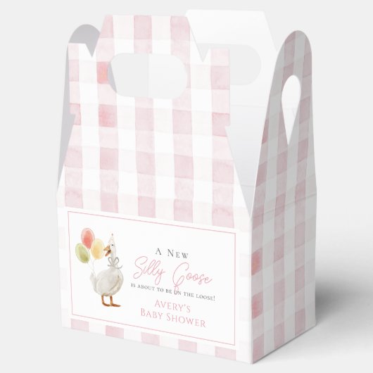 ガチョウ間抜けピンクのギンガムベビーシャワー フェイバーボックス (オープン)