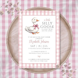 ガチョウ間抜けピンクの女の子の赤ちゃんシャワー 招待状