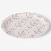 ガチョウ間抜けピンクの弓の紋章ヴィンテージの赤ちゃんシャワー ペーパープレート (アングル)