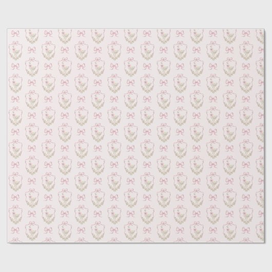 ガチョウ間抜けピンクの弓の紋章ヴィンテージの赤ちゃんシャワー ラッピングペーパー (フラット)