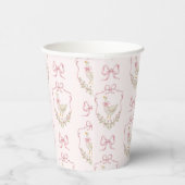 ガチョウ間抜けピンクの弓の紋章ヴィンテージの赤ちゃんシャワー 紙コップ (右)