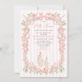 ガチョウ間抜けピンクボウフローラバラベビーシャワー 招待状 (正面)